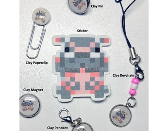 Llavero con forma de meme de Moo Deng, hecho a mano, de arcilla polimérica, con imán, mini pin, colgante para teléfono, clip, marcapáginas, llavero artesanal