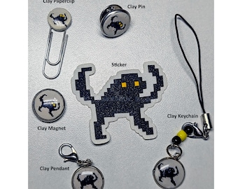 Abalorio de arcilla polimérica con forma de meme de gato maldito hecho a mano / Mini pin magnético LADS, llavero con clip, colgante para teléfono, marcapáginas, llavero artesanal