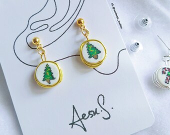 Pendientes de arcilla polimérica con diseño de píxeles, árbol de Navidad, novedad