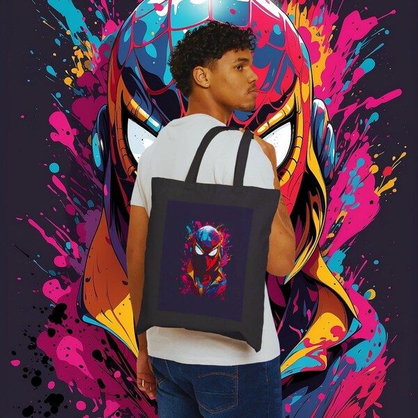 Sac fourre-tout Spiderman Miles Morales Glitch Art - Design dynamique des coulisses de New York ! | Toile de fond new-yorkaise vibrante | Cabas de grande qualité | Détails ultra détaillés