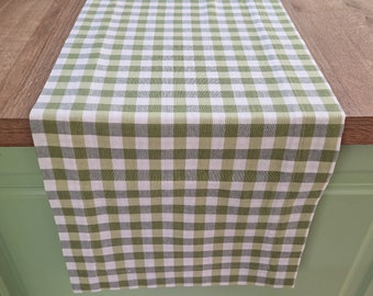 Gingham Plaid Table Runner Green and White, Custom Size & Color, Kitchen Table Checkered Centerpiece, Farmhouse Rustic Spring Table Runners