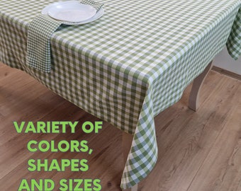 Retro Checker Tablecloth Many Colors, Custom Gingham Plaid Table Cloth – Round Oval Rectangle Square, Check Table Cover for Kitchen Dining