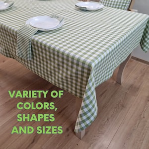 Retro Checker Tablecloth Many Colors, Custom Gingham Plaid Table Cloth Round Oval Rectangle Square, Check Table Cover for Kitchen Dining imagen 1