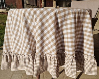 Ruffled Round Gingham Tablecloth 14 Colors, Custom Extra Large Oval Rectangle Square Table Cloth, Romantic ore Checked Rustic Table Cover