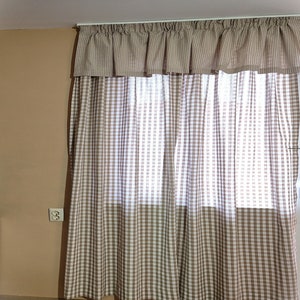 Beige Plaid Curtains Valances + 13Colors, Pair Gingham Curtain Panels, Custom Size Cotton Drapes for Farmhouse Living Room, Bedroom, Kitchen