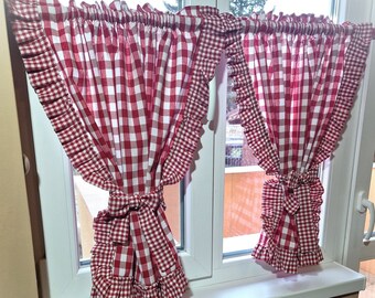 カントリー チェック柄 カーテン 2枚セット② 今あるカーテンに簡単取り付け カーテンバランス 2枚組