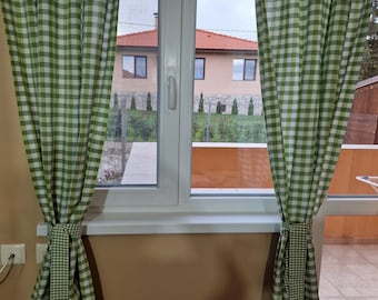 Gingham Curtains Set: Farmhouse Buffalo Check Cotton Drapes
