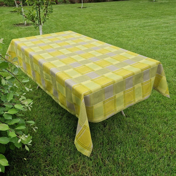 Green Checkered Tablecloth, Custom Extra Wide Rectangle Oval Square Round Checked Cotton Table Cloth, Farmhouse Wedding Plaid Table Cover