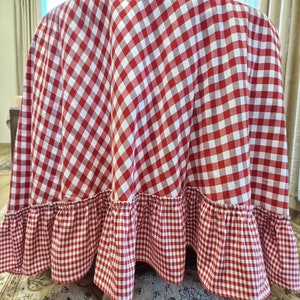 Round Red Gingham Ruffle Tablecloth+13 Colors, Custom Oval Square Rectangle Checked Frilled Table Cloth, French Country Dining Table Cover