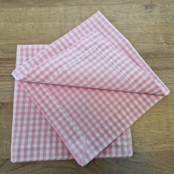 Gingham Pink Cloth Napkins Set of 4, Custom Size & Colors Checkered Cotton Fabric Napkin, Reusable Table Napkins for Dinner Party, Wedding