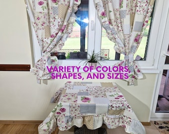 Romantic Ruffled Tablecloth with English Roses Print, Custom Small or Extra-Large Table Cloth, French Country Shabby Decor, Cottage Chic