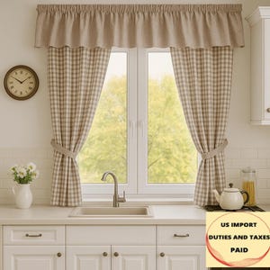 Gingham Cotton Pair Curtain Panels, Custom Plaid Farmhouse Drapes for Kitchen, Living Room, Bedroom