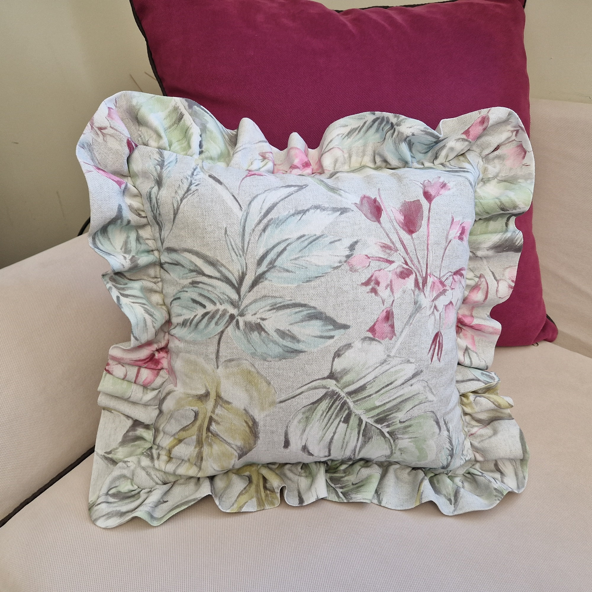 Floral Ruffle Pillow Cover: Custom Size Cotton Throw Pillow, Farmhouse ...