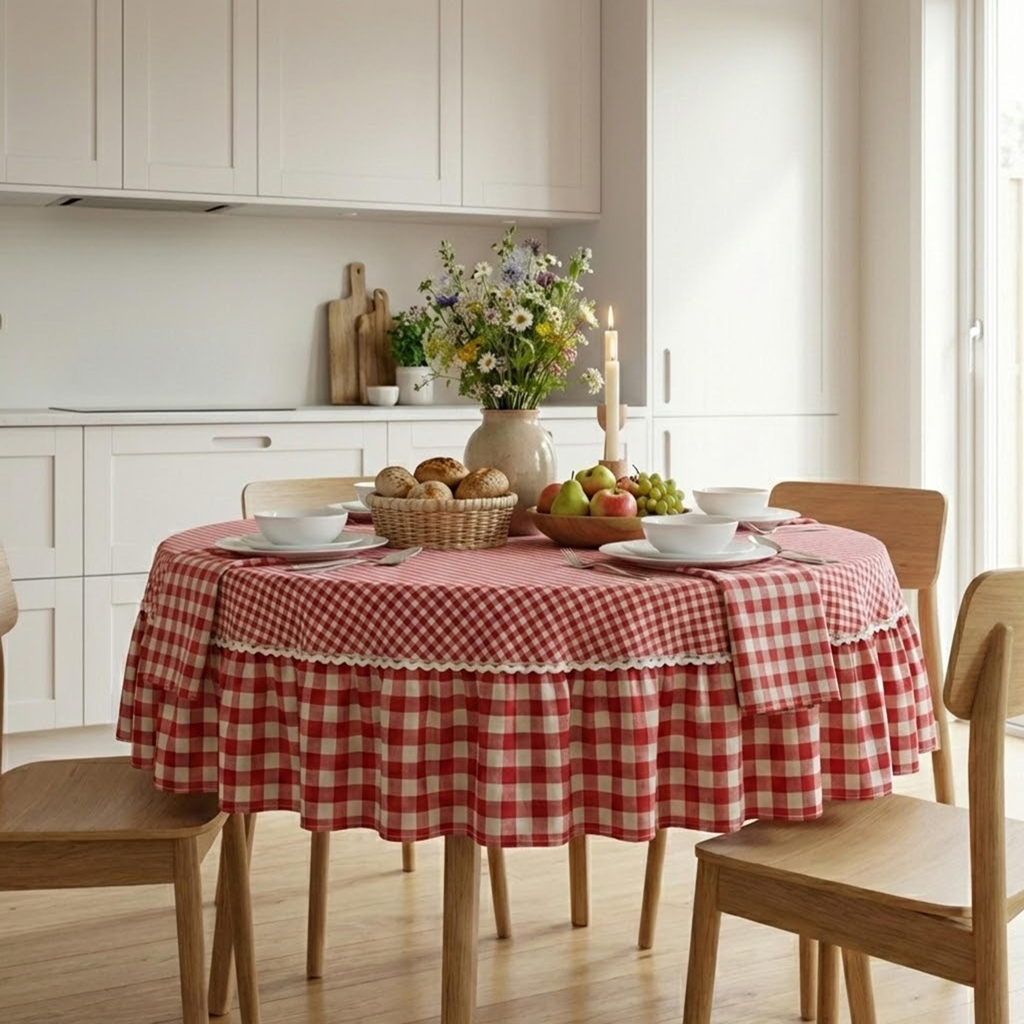 Wolkemer Farmhouse Ovale Karierte Tischdecke – Rot-weißes Gingham-Muster, Büffelkaro, 152,4 X 213,3 Cm – Wasserabweisend & Knitterfrei