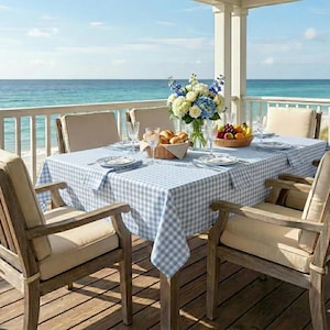 Blue Gingham Tablecloth+14 Colors, Custom Size & Shape, Cotton Plaid, Farmhouse Checkered Table Cover