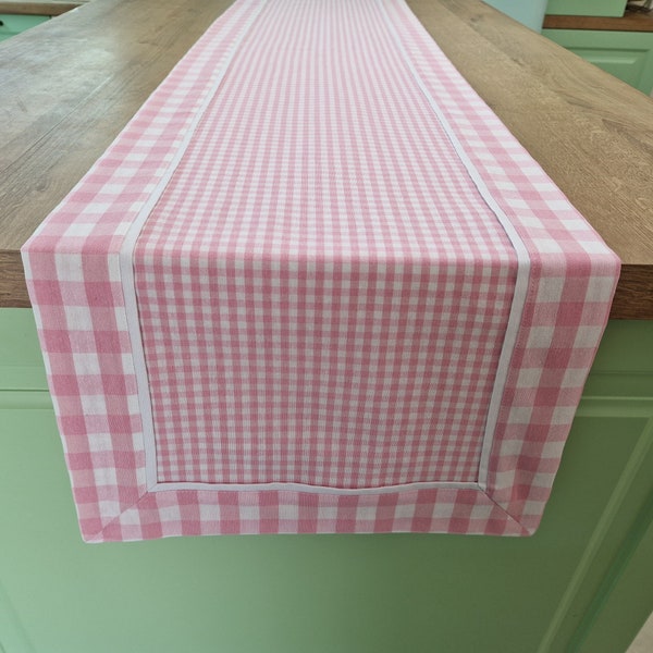 Pink Gingham Table Runner, Custom Size & Colors Buffalo Plaid Runners, Reversible, Checked Farmhouse Spring Table Mats, Thoughtful Gift Idea