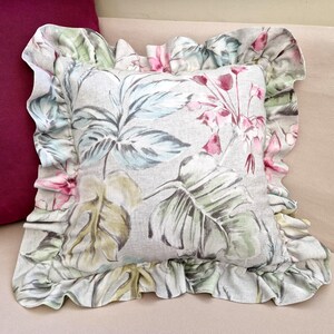 Floral Ruffle Pillow Cover, Custom Size Cotton Ruffled Throw Pillows, Decorative Frilled Cushion Cover, Farmhouse Decor Country Cottage Chic