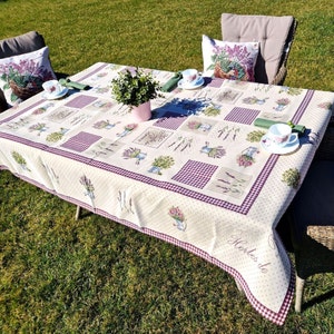 French Provence Lavender Jacquard Tablecloth, Luxury Holiday Purple Tapestry Table Cloth in Romantic Vintage Style, Woven Dining Table Cover