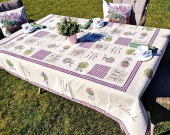 French Provence Lavender Jacquard Tablecloth, Luxury Holiday Purple Tapestry Table Cloth in Romantic Vintage Style, Woven Dining Table Cover