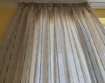 Farmhouse Striped Cotton Curtain Panels: Gray Ticking Stripe Drapes with Tie Backs