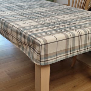 Fitted Custom Tablecloth Rectangle or Square, Woven Coated Cotton Canvas Plaid Table Cloth, Custom Made to Your Table Size Table Slipcover