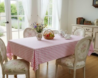 Round Orange Gingham Tablecloth + 14 Colors, Farmhouse Checkered