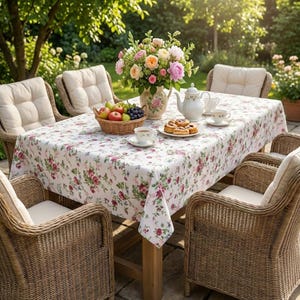 Tovaglie rivestite in stile provenzale francese - Tovaglia primaverile impermeabile in cotone floreale rosa, verde, blu e grigio