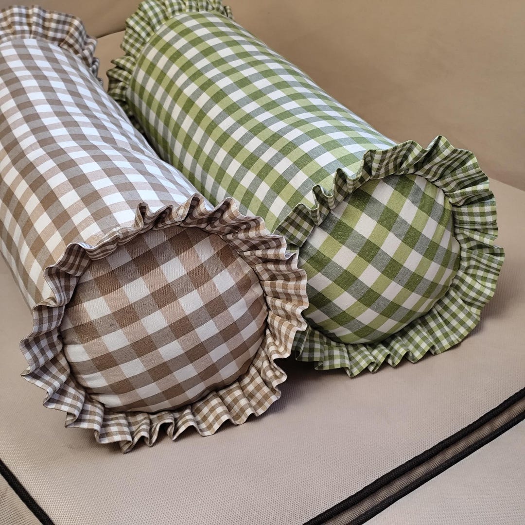 Ruffle Gingham Bolster Pillow Cover: Custom Cylinder Pillow Case - Etsy