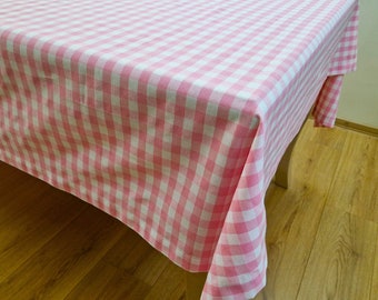 Pink Gingham Tablecloth, Custom Size & Shape, Extra Large Spring Checkered Table Cloth, 14 Colors Cotton Buffalo Plaid Farmhouse Table Cover