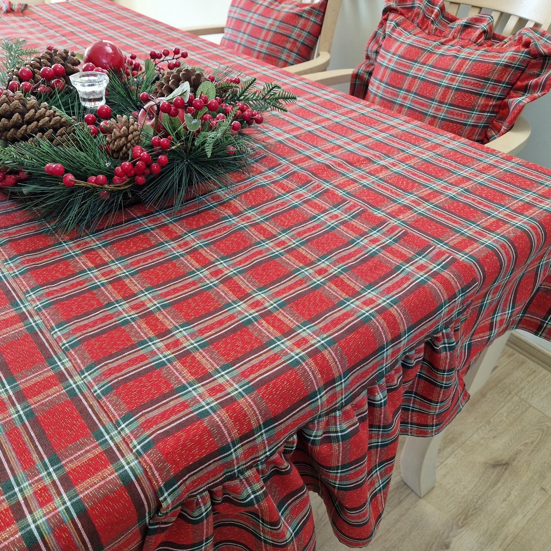 Christmas Ruffle Tartan Plaid Table Linens Set Tablecloth Etsy