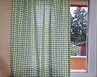 Farmhouse Gingham Curtains, Custom size Pair Plaid Panels, Country Cottage Kitchen Checkered Drapes