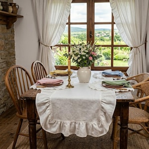 Farmhouse Ruffled Table Runner in 22 Colors, Custom Size, Cotton Blend French Country Decor