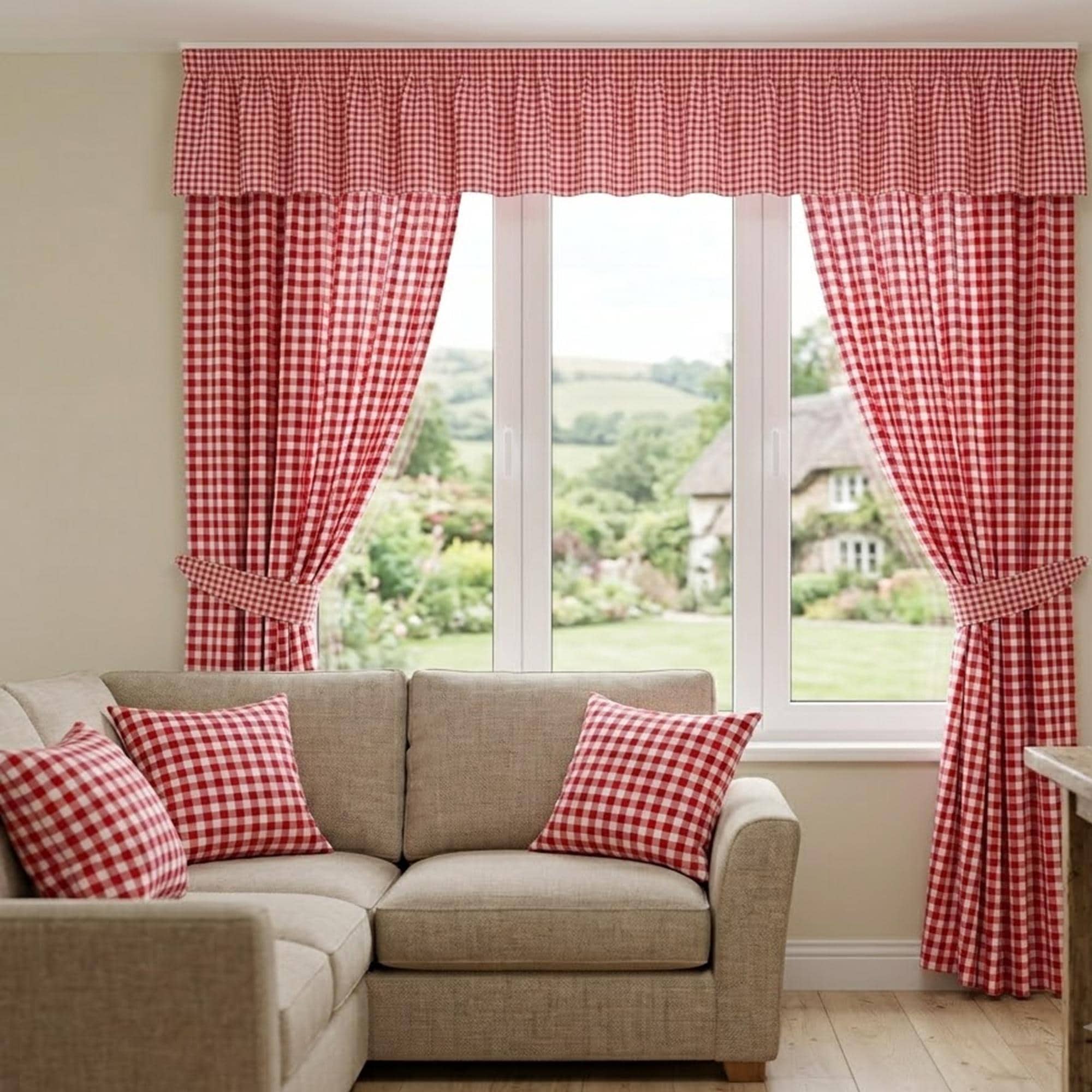 Blue Gingham Curtains, Valances, Custom Size Pair Plaid Panels for