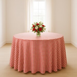 Gingham Cotton Tablecloth: Red Checkered Farmhouse Table Cloth - Custom Size and Shape