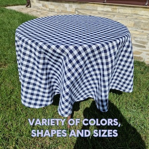 Blue Gingham Round Tablecloth, Custom Extra Large or Small Oval Rectangle Square Checked Farmhouse Table Cloth, English Country Home Decor