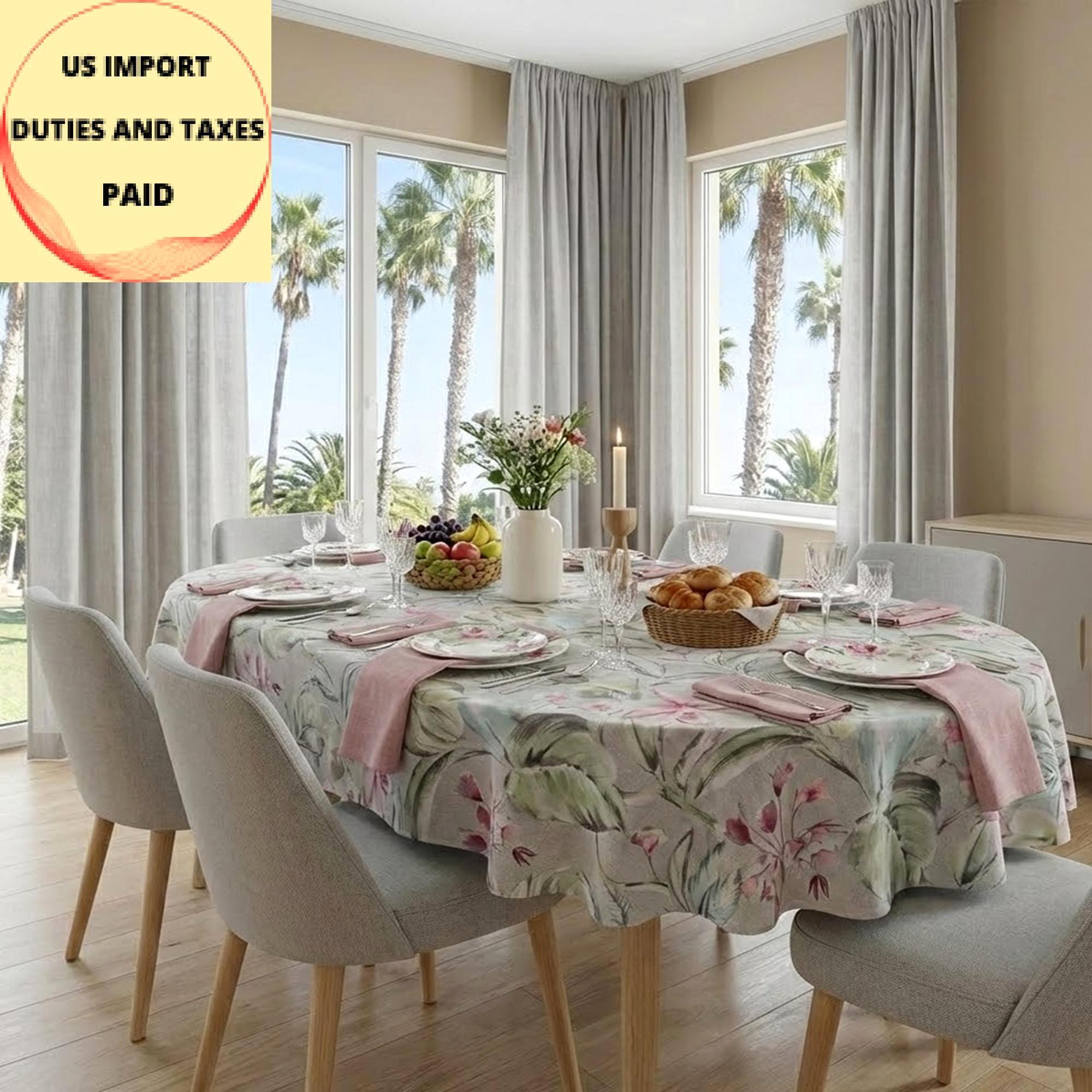ABAKUHAUS Tovaglia Rettangolare 140x200 Cm | Stampa Floreale Shabby | Rosa E Verde | Resistente Alle Macchie