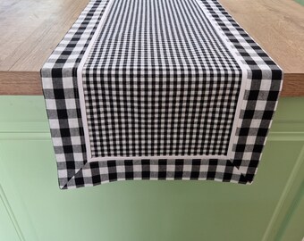 Gingham Table Runner: Black & White Checkered Cotton, Farmhouse Decor