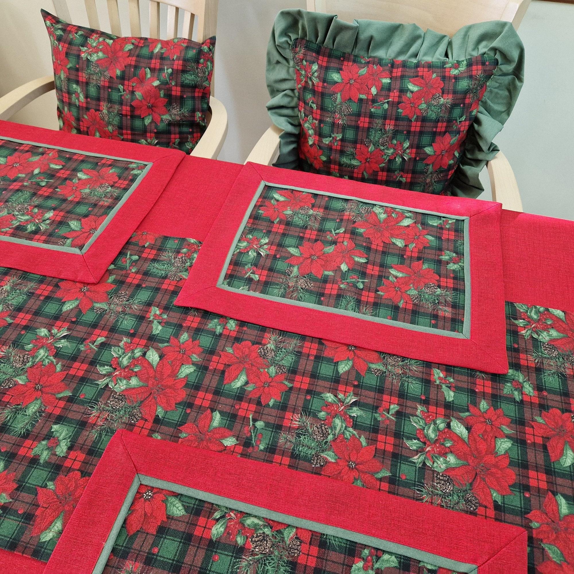 Christmas Table Runner Placemats and Napkins Set Red & Green Etsy UK