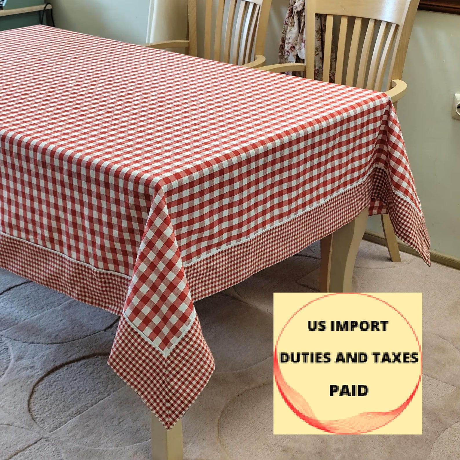 Red Gingham Tablecloth With Border, Custom Size Rectangular/square ...