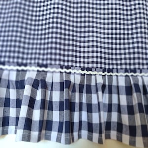 Navy Gingham Tiers Cafe Curtains Valances with Ruffle, Custom Size & Colors, Farmhouse Country Kitchen Checkered Short Curtain Panels Frills