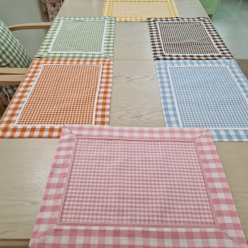 Reversible Gingham Placemat Set: Farmhouse Checkered Cotton, 14 Colors immagine 1
