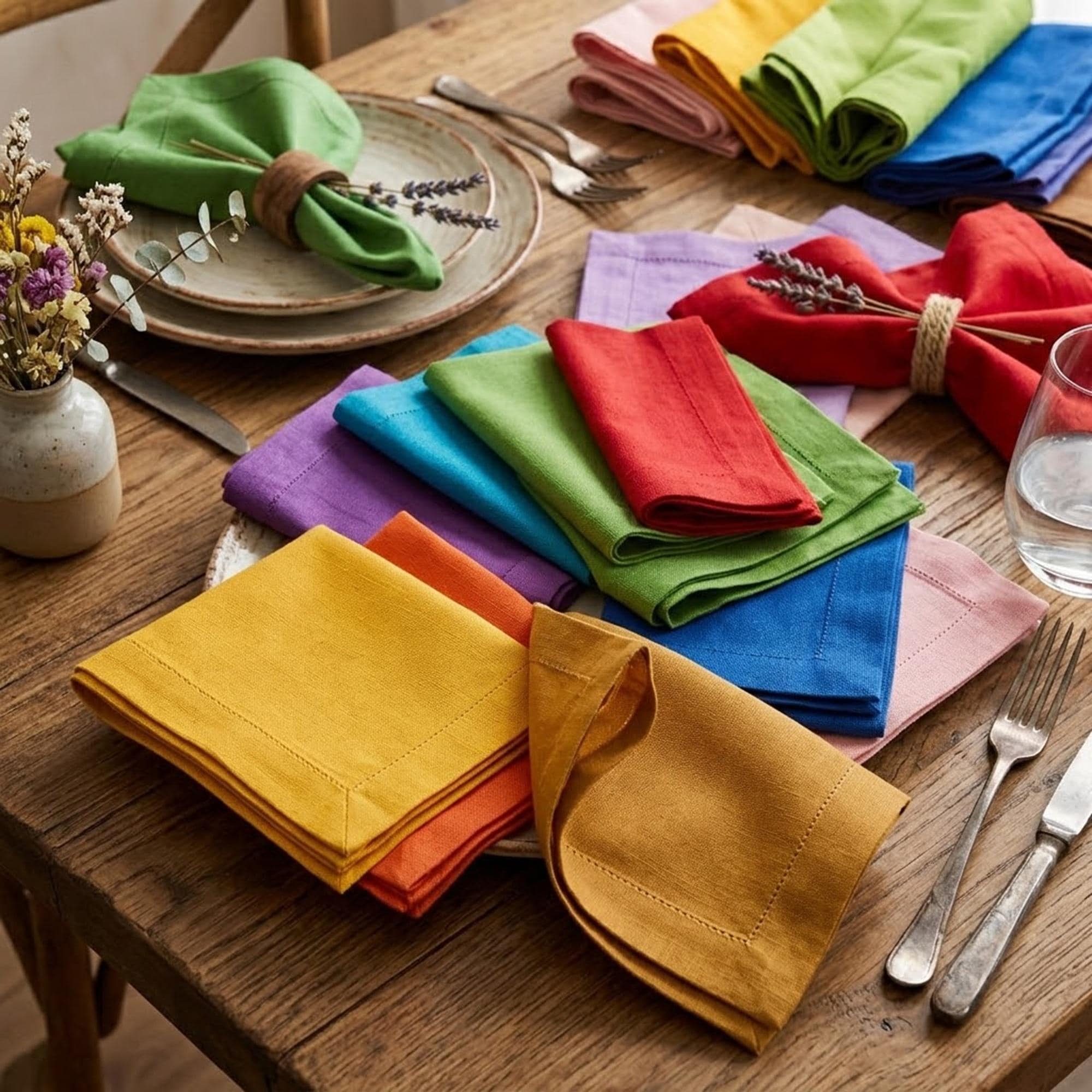 Thick Cotton Cloth Napkins, Handmade Reusable Dinner Napkin Sets