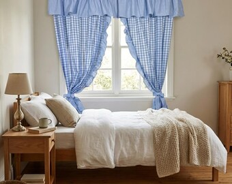 フリルギンガムカーテン - フレンチカントリーチェック柄カーテン