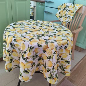 Lemon Print Tablecloth - 100% Cotton Summer Mediterranean Decor, Custom size