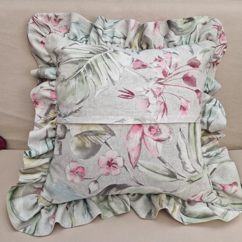 Floral Ruffle Pillow Cover: Custom Size Cotton Throw Pillow, Farmhouse ...
