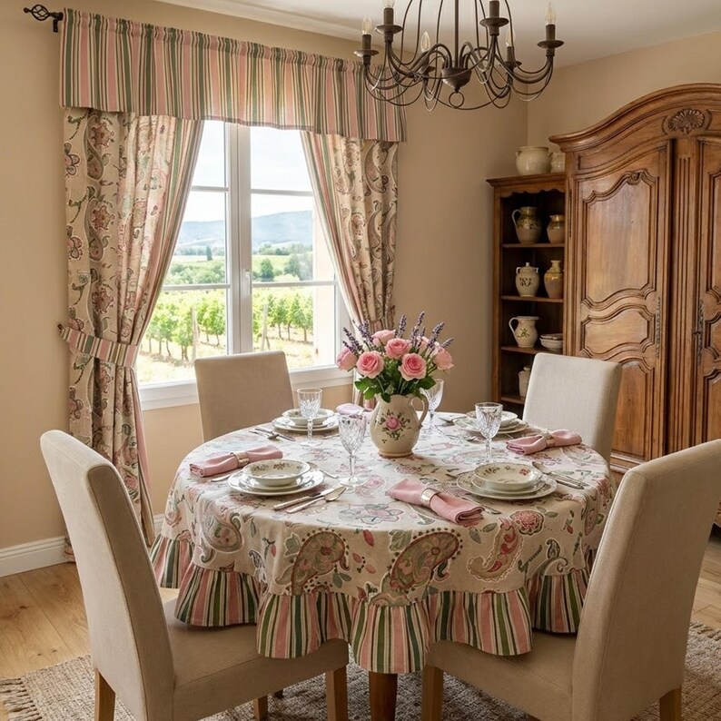Table Ruffles Floral Paisley Table Cloth With Ruffles, Custom Size Ruffle Tablecloth ...