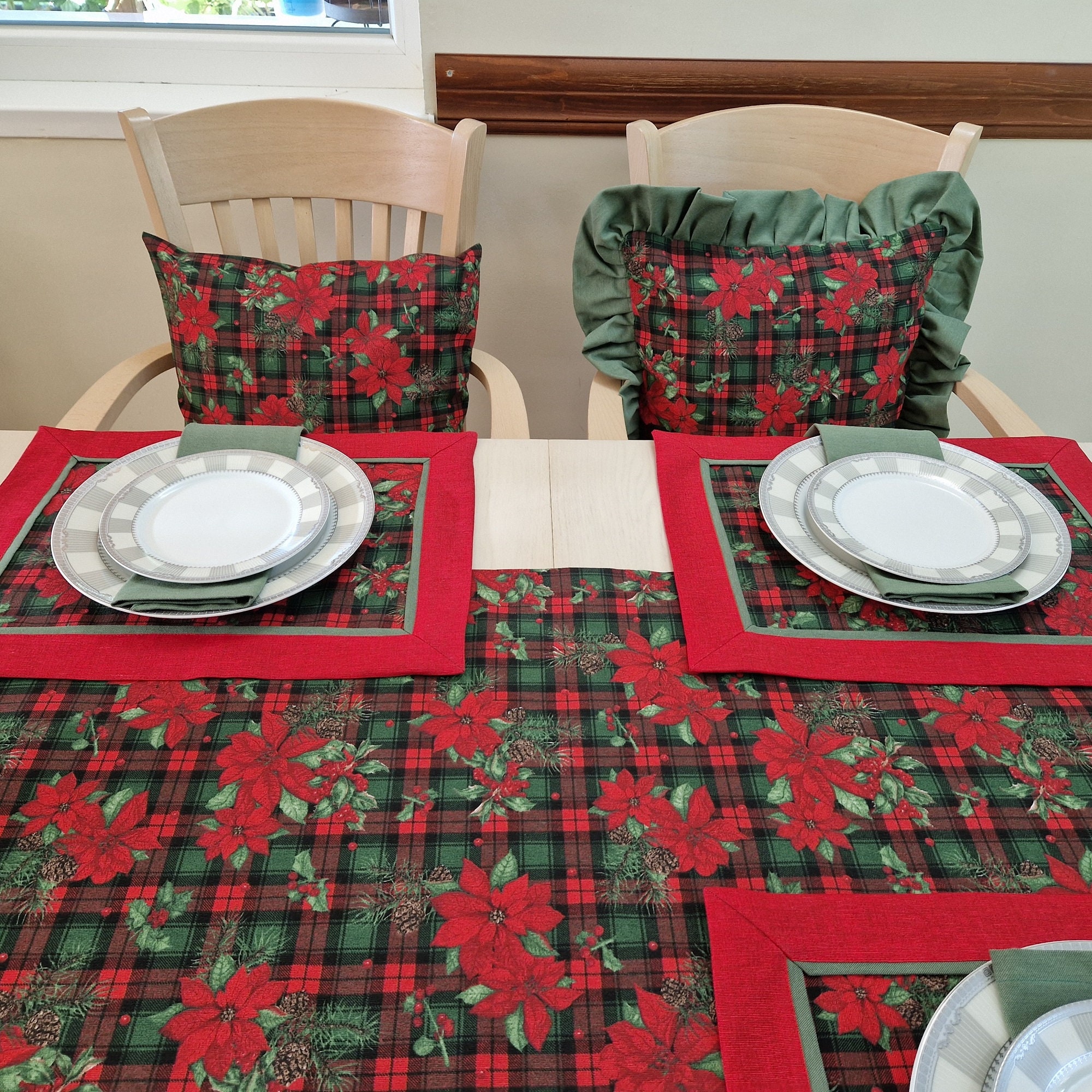 Christmas Table Runner Placemats and Napkins Set Red & Green Etsy UK