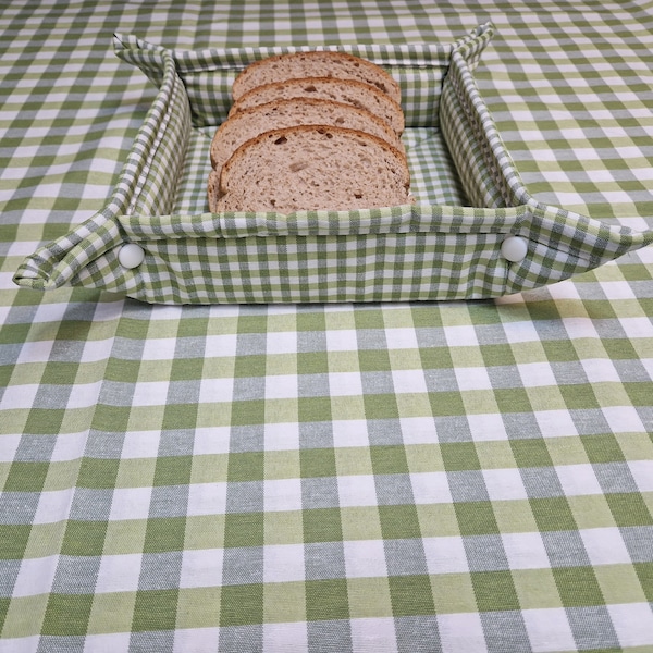 Cesta para servir pan de tela - Idea de regalo para anfitriona, cesta multiusos a cuadros verdes de granja para: tortilla, bollos de pan, servilletero