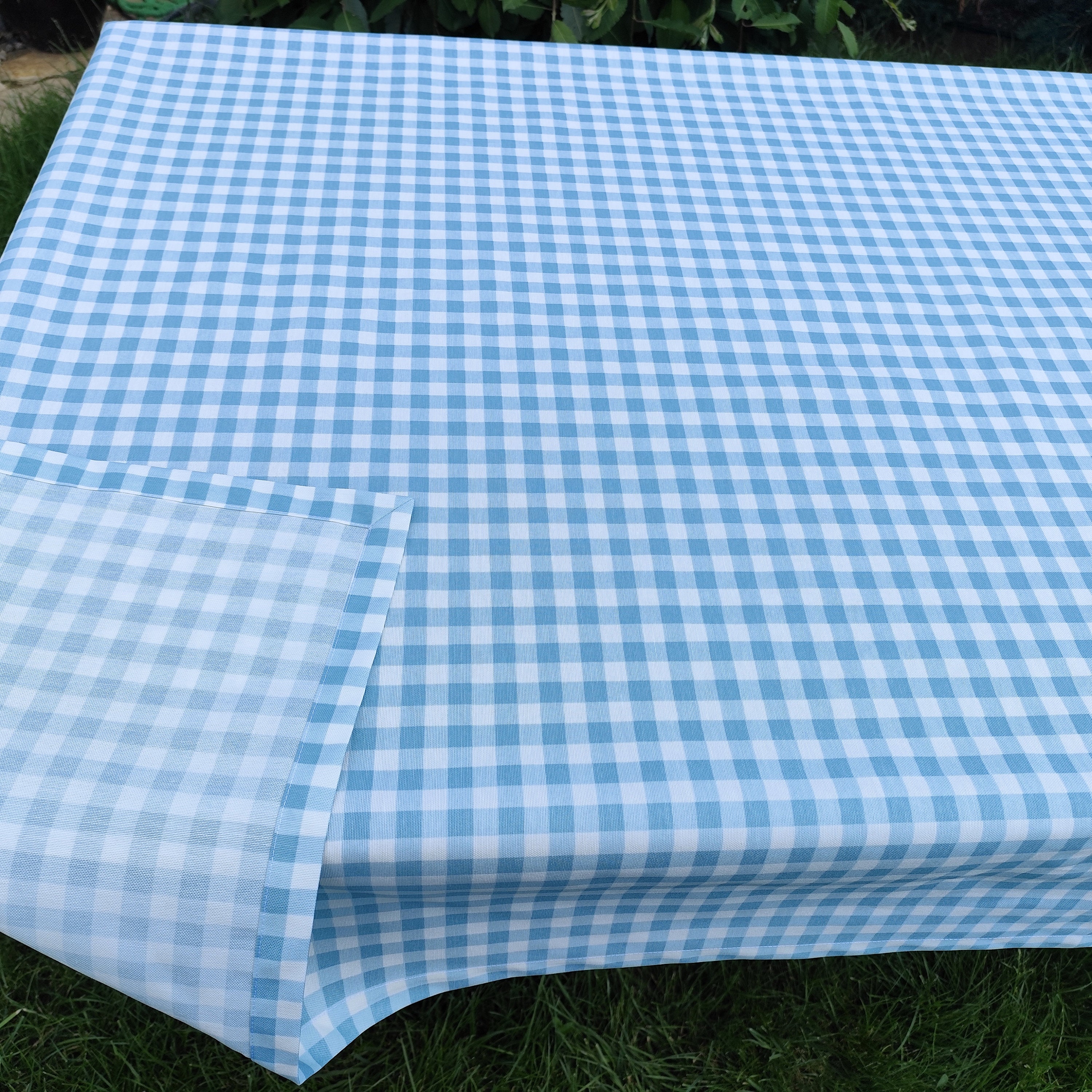 Coated Tablecloth - Teal or Navy Blue Gingham Cotton, Custom Size ...