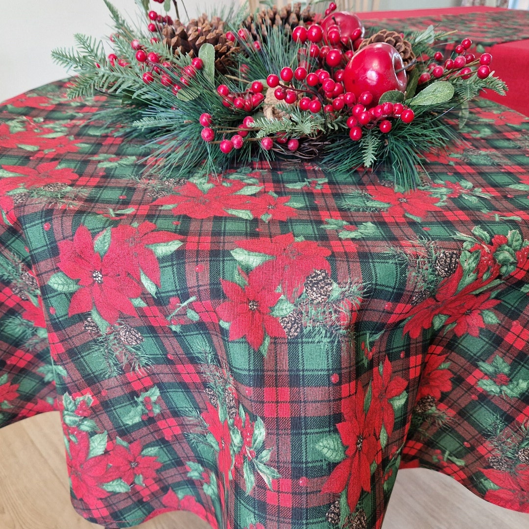 Red Plaid Snowy Christmas Party Rectangle Tablecloth